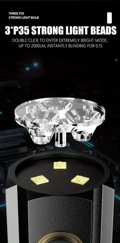 2000LM USB Rechargeable LED Flashlight - 5 Modes, Waterproof, Lightweight