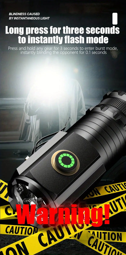 2000LM USB Rechargeable LED Flashlight - 5 Modes, Waterproof, Lightweight