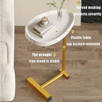 Casual White and Golden Small Coffee Table with Lightweight Design