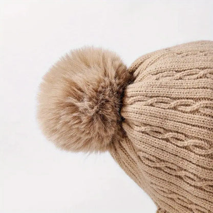 Anime-Inspired Winter Ear Protection Beanie Hat Scarf Combo - Khaki