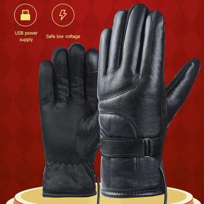 Winter Warm USB Heated Gloves - Touch Screen, Waterproof, Black