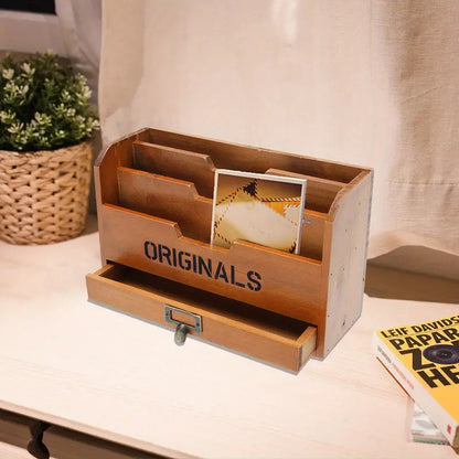 Vintage Wooden Letter Rack - Wall Mounted Office Organizer with Adjustable Grid Storage