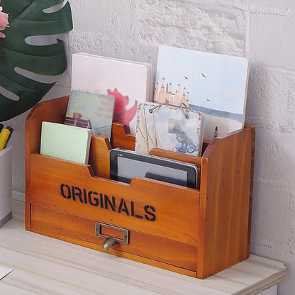 Vintage Wooden Letter Rack - Wall Mounted Office Organizer with Adjustable Grid Storage