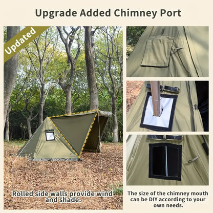 All-Season Hexagonal Camping Tent for 1-2 Persons - Army Green