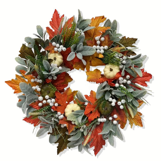 Halloween Winter Pumpkin Maple Leaf Wreath