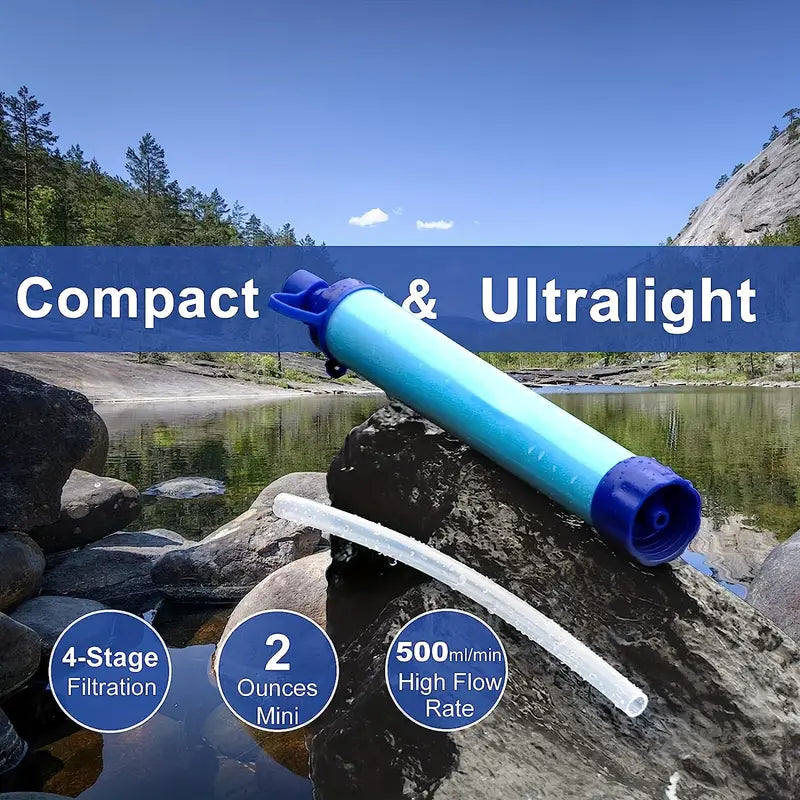 Outdoor Survival Straw Water Filter Bottle - Portable Emergency Purifier