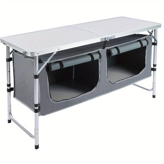 3-Height Portable Folding Camping Table with Storage