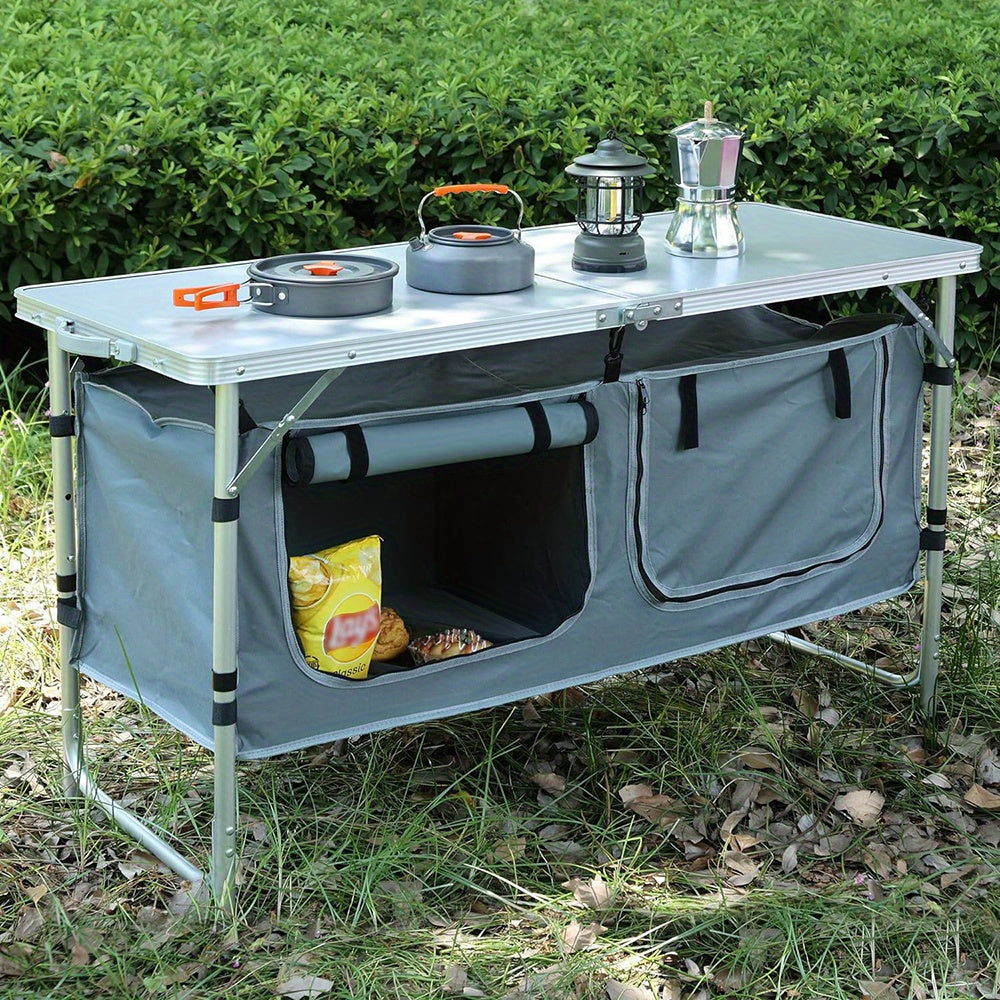 3-Height Portable Folding Camping Table with Storage
