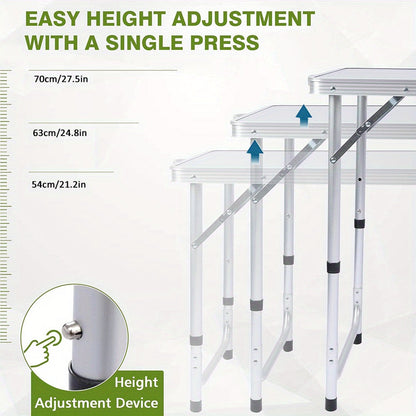 3-Height Portable Folding Camping Table with Storage