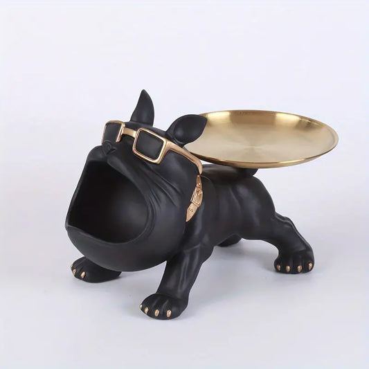 Chic Resin French Bulldog Storage Tray - Nordic Fashion Animal Sculpture Black