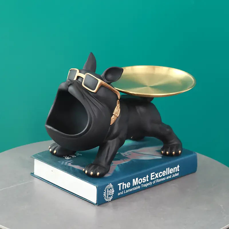 Chic Resin French Bulldog Storage Tray - Nordic Fashion Animal Sculpture Black