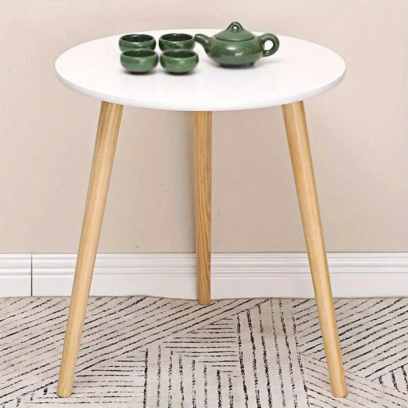 Round End Table with Solid Wood Legs