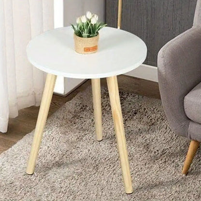 Round End Table with Solid Wood Legs