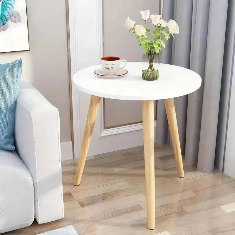 Round End Table with Solid Wood Legs