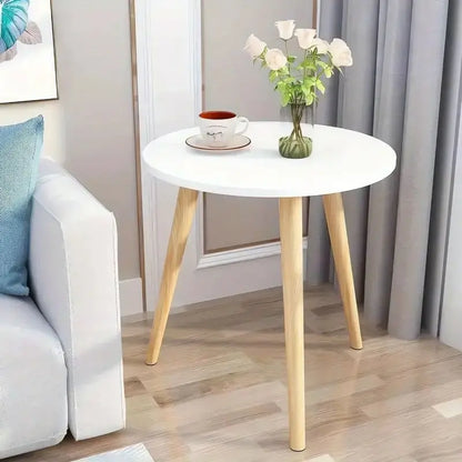 Round End Table with Solid Wood Legs