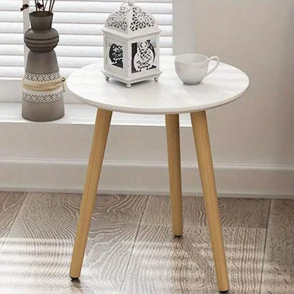Round End Table with Solid Wood Legs