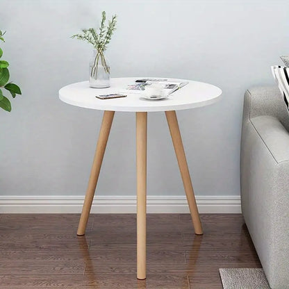 Round End Table with Solid Wood Legs