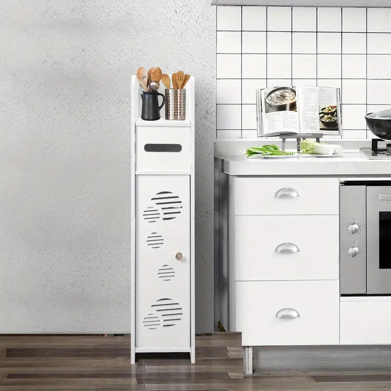 Slim PVC Waterproof Storage Cabinet - Freestanding Organizer in White