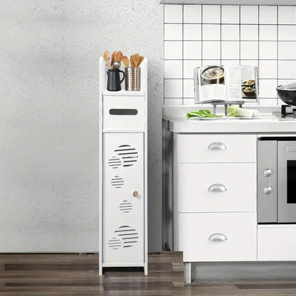 Slim PVC Waterproof Storage Cabinet - Freestanding Organizer in White