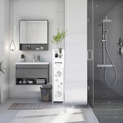 Slim PVC Waterproof Storage Cabinet - Freestanding Organizer in White