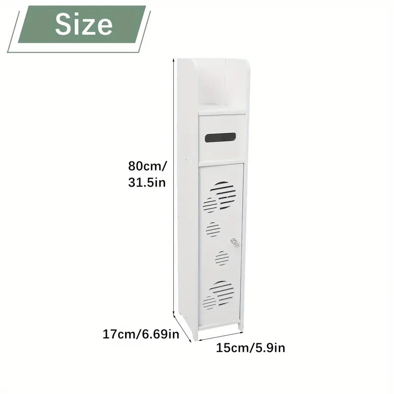 Slim PVC Waterproof Storage Cabinet - Freestanding Organizer in White