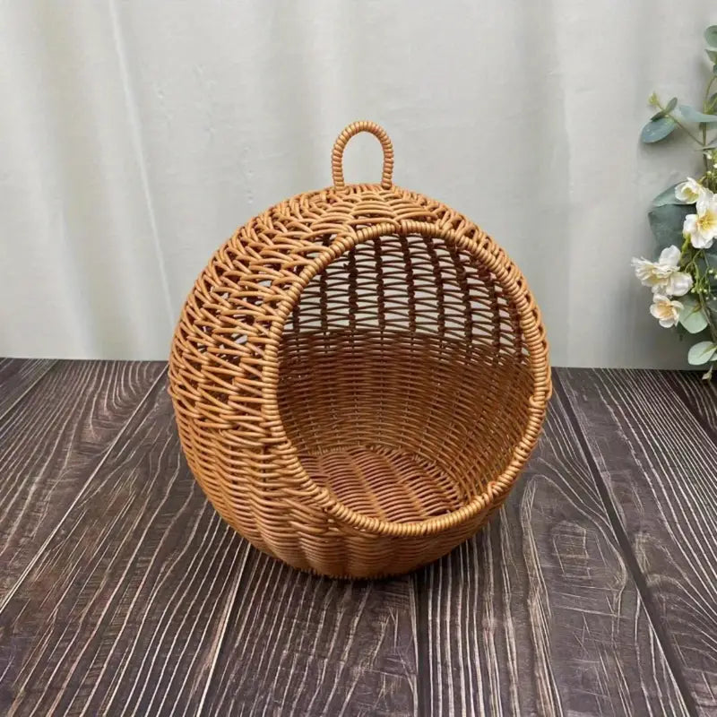 Imitation Rattan Cat Cage - Hanging Cat Nest with Semi-Enclosed Design