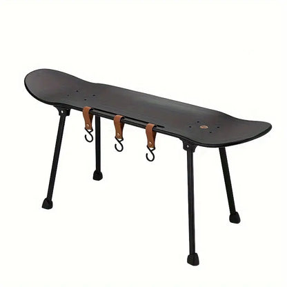 Black Skateboard Shape Courtyard Camping Table - Foldable & Lightweight
