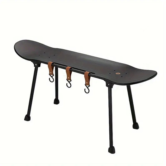 Black Skateboard Shape Courtyard Camping Table - Foldable & Lightweight
