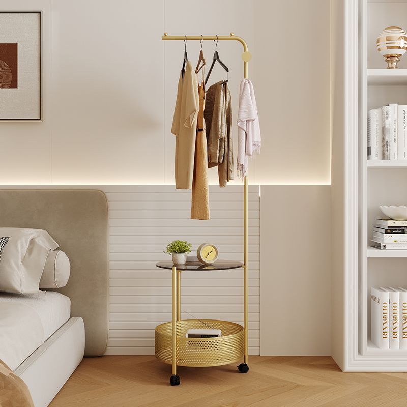 Golden Freestanding Clothing Rack with Shelves