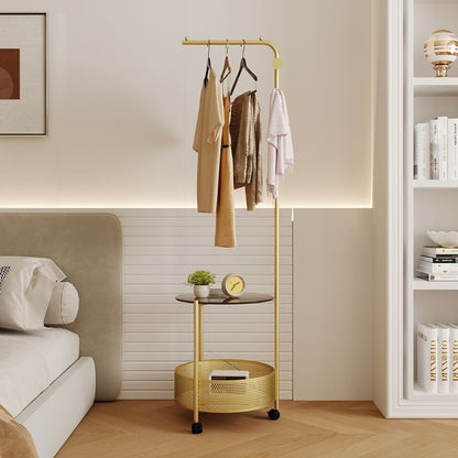 Golden Freestanding Clothing Rack with Shelves