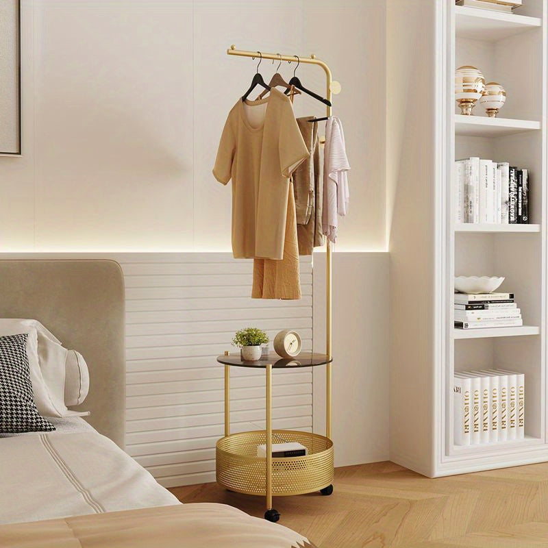 Golden Freestanding Clothing Rack with Shelves