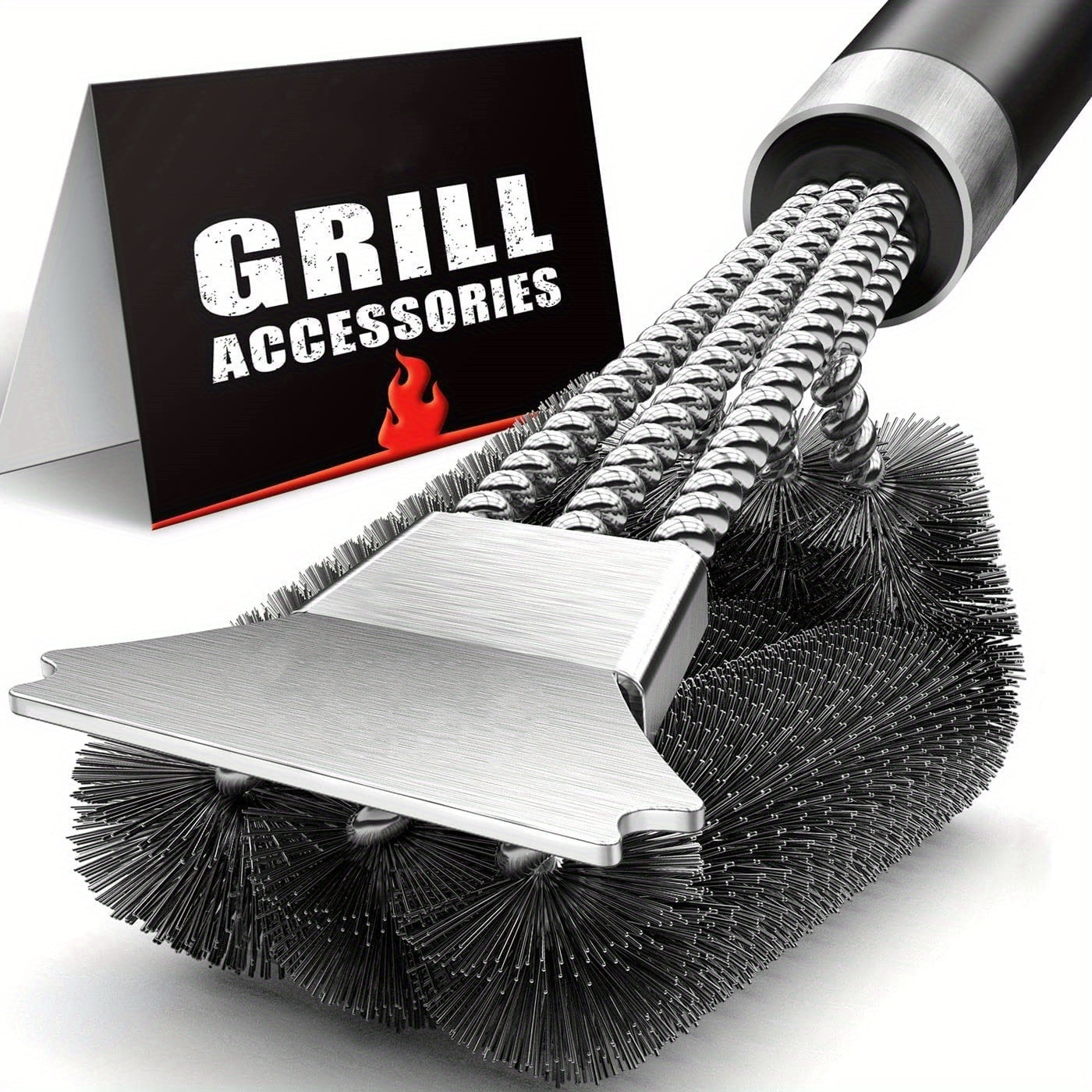BBQ Grill Brush with Scraper with 3-Head