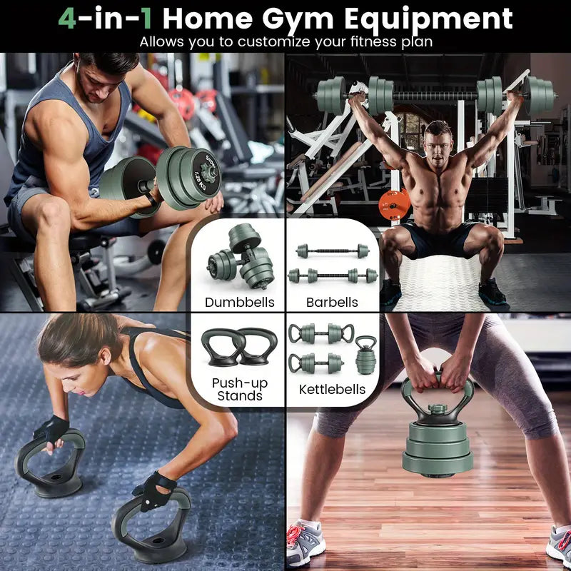 3-in-1 Adjustable Dumbbells, Kettlebell, and Barbell Weight Set – Gray