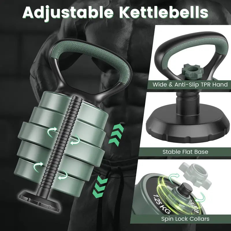 3-in-1 Adjustable Dumbbells, Kettlebell, and Barbell Weight Set – Gray