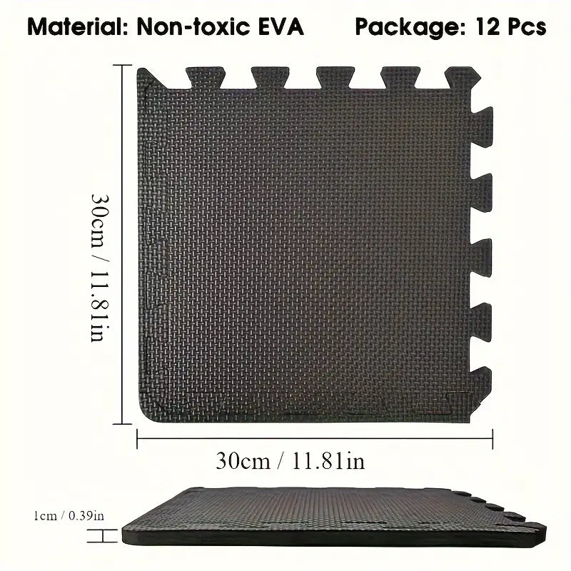 Durable Comfort 12-Piece Premium Soft Yoga Mat Set - Non-Slip, Black