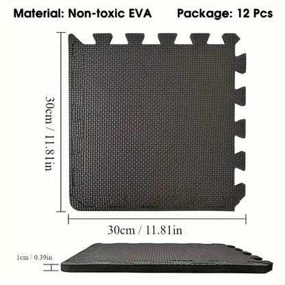 Durable Comfort 12-Piece Premium Soft Yoga Mat Set - Non-Slip, Black