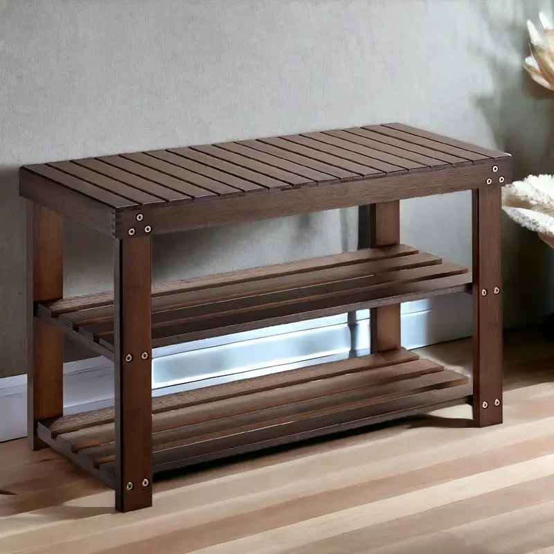 Vintage 3-Tier Bamboo Shoe Rack - Dark Brown