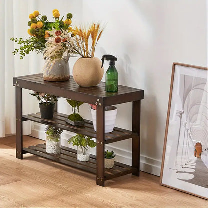 Vintage 3-Tier Bamboo Shoe Rack - Dark Brown