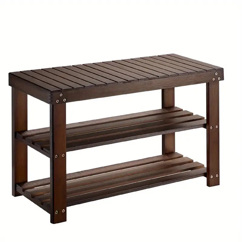 Vintage 3-Tier Bamboo Shoe Rack - Dark Brown