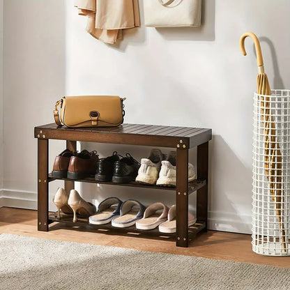 Vintage 3-Tier Bamboo Shoe Rack - Dark Brown