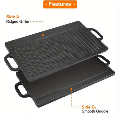 Non-Stick Cast Iron Griddle Pan, Double-Sided Grill