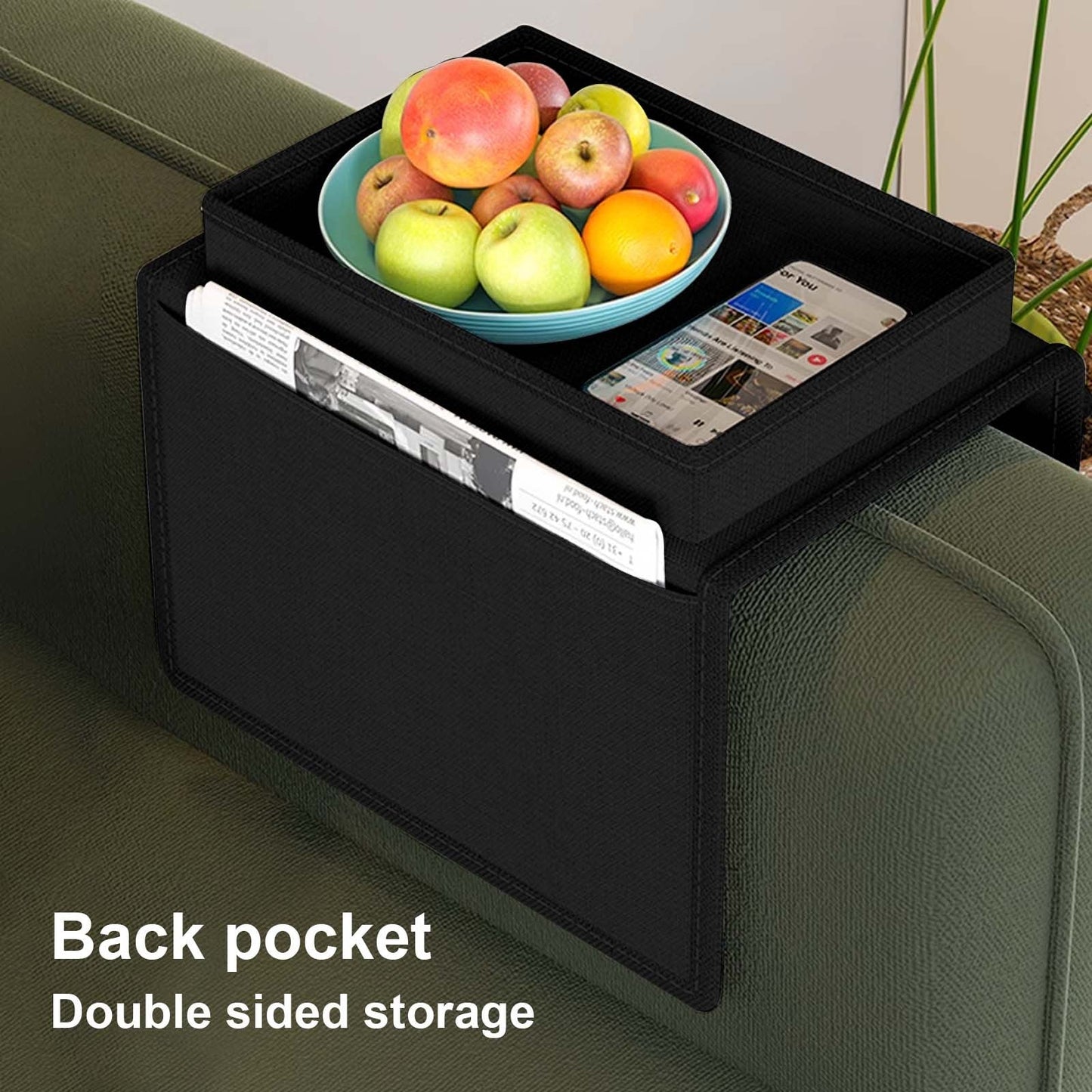 Sofa Armrest Organizer with Tray & Storage Pockets