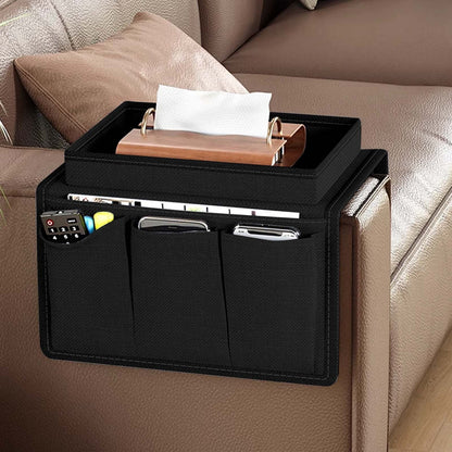 Sofa Armrest Organizer with Tray & Storage Pockets