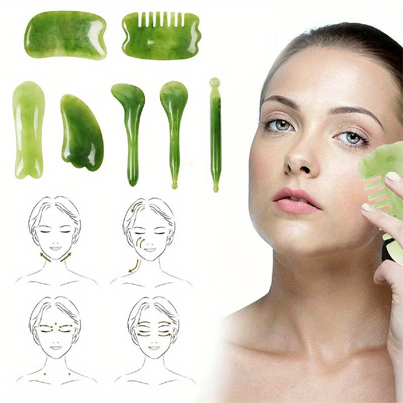 7-Piece Resin Gua Sha Scraping Massage Tool Set(Green)