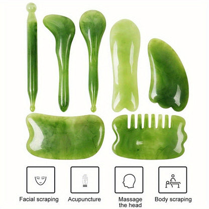 7-Piece Resin Gua Sha Scraping Massage Tool Set(Green)