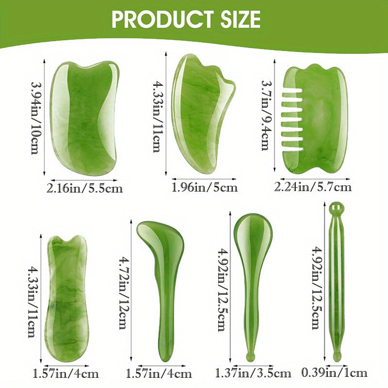 7-Piece Resin Gua Sha Scraping Massage Tool Set(Green)