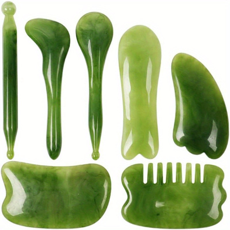7-Piece Resin Gua Sha Scraping Massage Tool Set(Green)