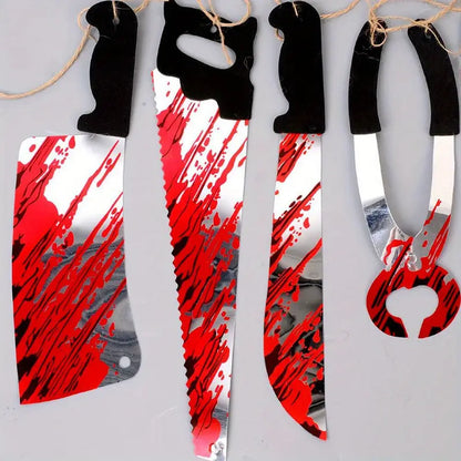 8 Blood Knife Pull Flags W/ Hanging Ornaments - 2 Sets