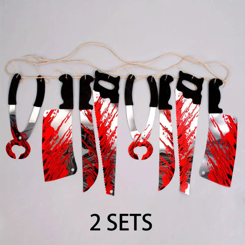 8 Blood Knife Pull Flags W/ Hanging Ornaments - 2 Sets