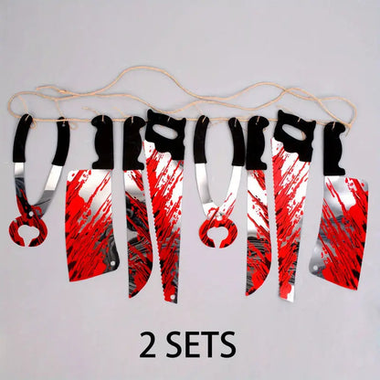 8 Blood Knife Pull Flags W/ Hanging Ornaments - 2 Sets